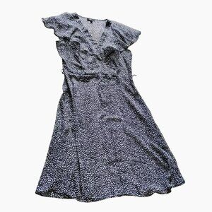 MSK Dress Size 10 Sheer Black & White Polka Dot Gauze Flowy Ruffled